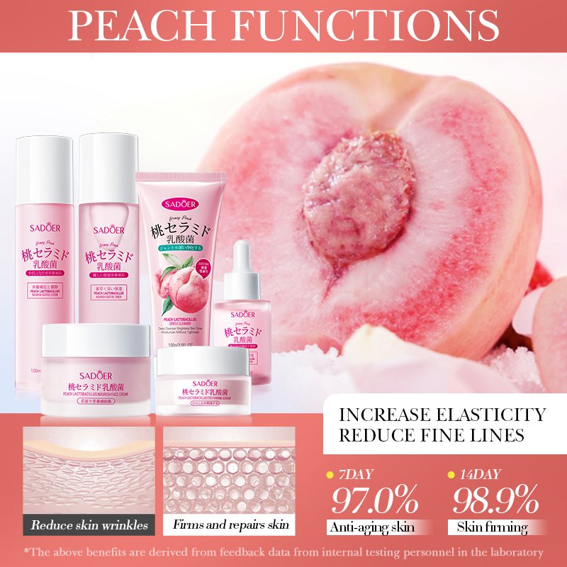 SADOER Private Label Facial Body Care lotion mask Product Vitamin C Moisturizing Brightening Peach Lactobacillus skin care set