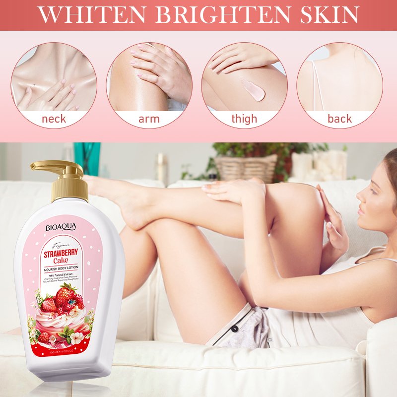 OEM BIOAQUA Body Milk Strawberry Niacinamide Moisturizing Repair Nourishing Anti-Aging Fruit Perfume Skin Whitening Body Lotion