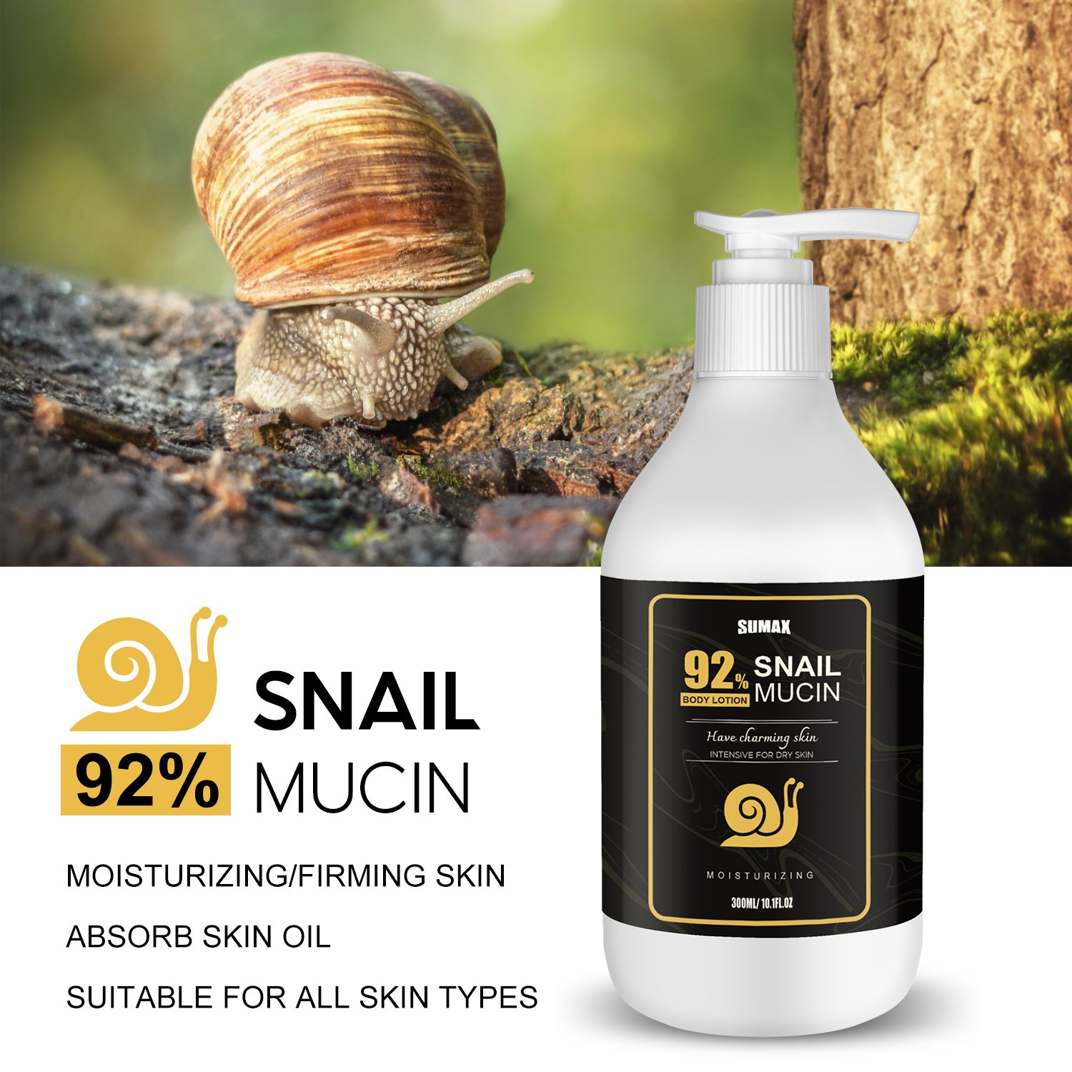 Sumax 300ml Wholesale Snail White Body Lotion For Women Men Body Skin Care