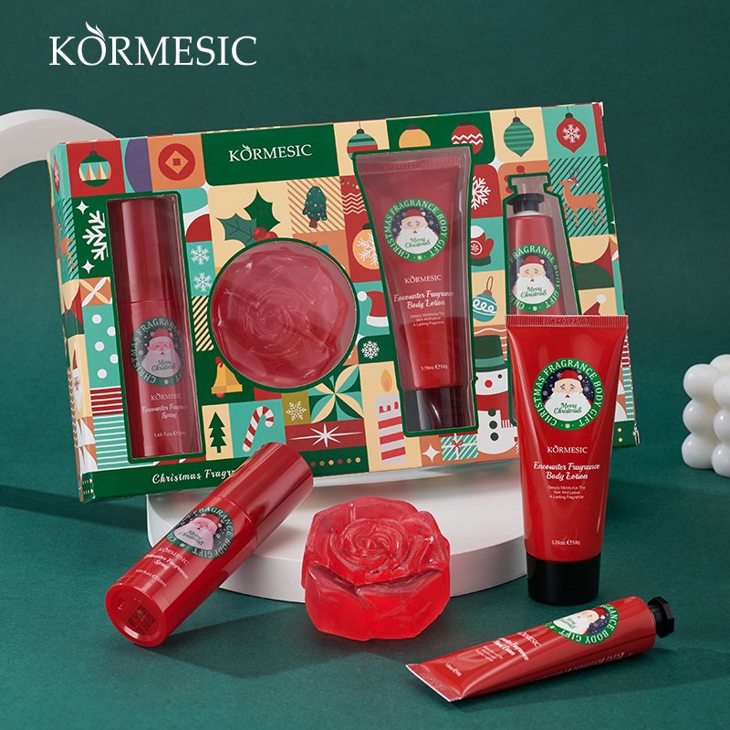 KORMESIC Christmas Gifts Set Nourish Moisturizing 4 Piece Set Soap Body Mist Hand Cream Body Lotion Christmas Fragrance Set
