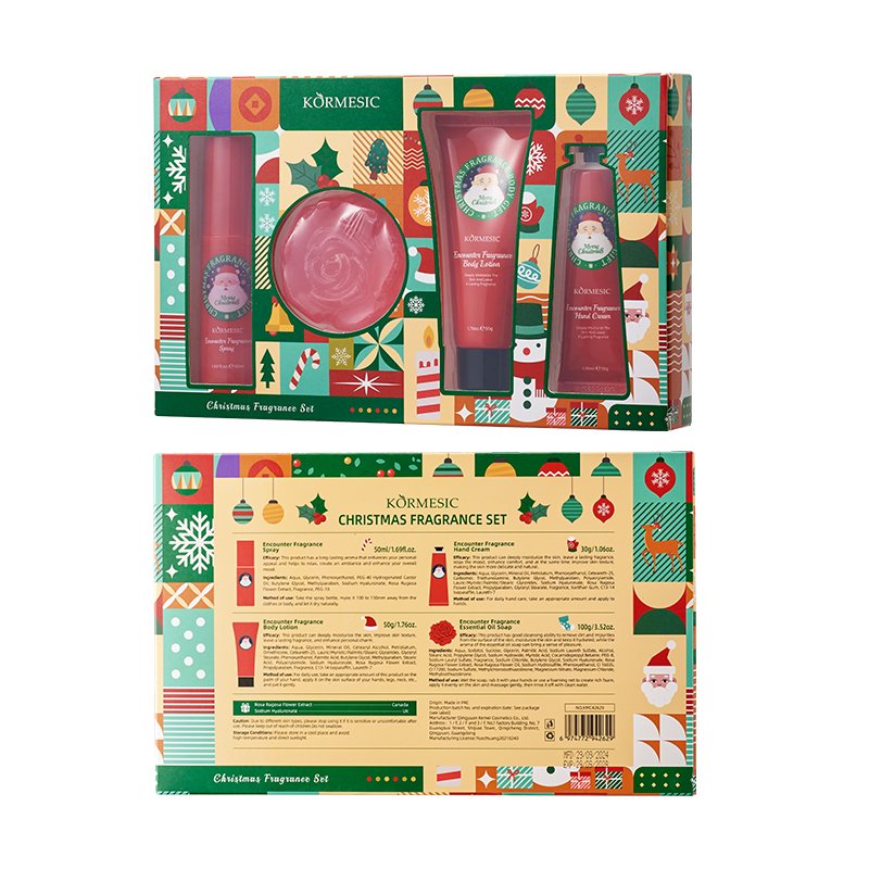 KORMESIC Christmas Gifts Set Nourish Moisturizing 4 Piece Set Soap Body Mist Hand Cream Body Lotion Christmas Fragrance Set
