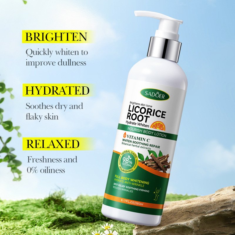 SADOER Licorice Root VC Whitening Body Lotion Brightens Skin Tone Whiten Soothing Repair Moisturizing Body Lotion 260g