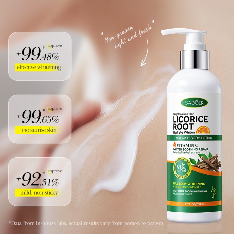 SADOER Licorice Root VC Whitening Body Lotion Brightens Skin Tone Whiten Soothing Repair Moisturizing Body Lotion 260g