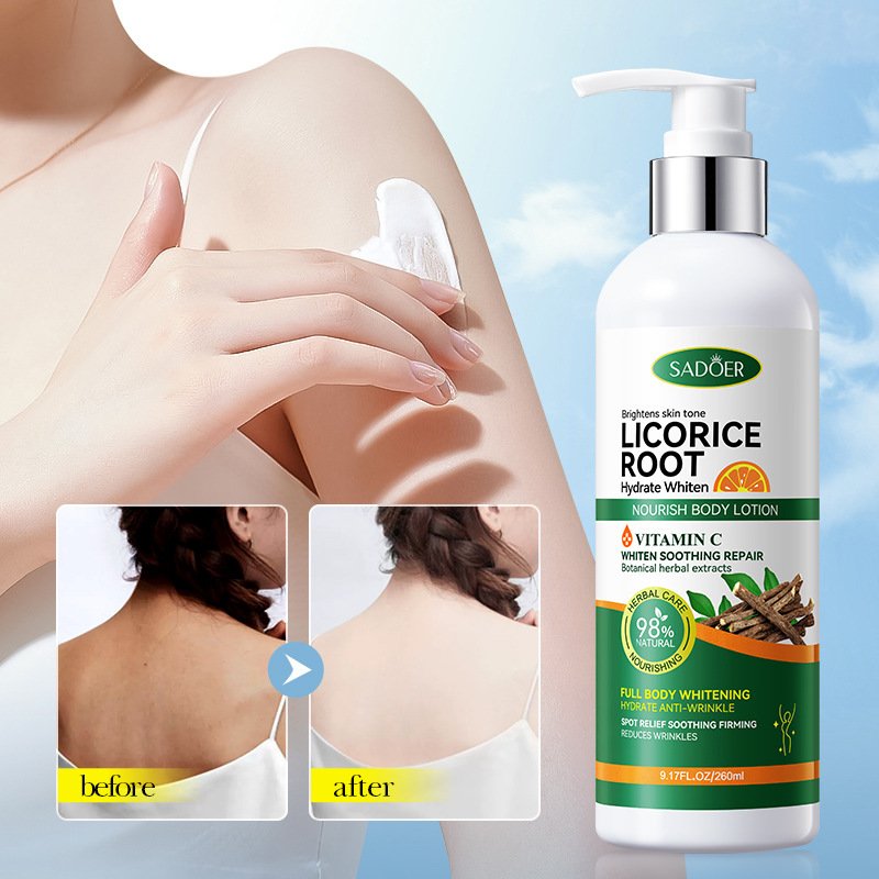 SADOER Licorice Root VC Whitening Body Lotion Brightens Skin Tone Whiten Soothing Repair Moisturizing Body Lotion 260g