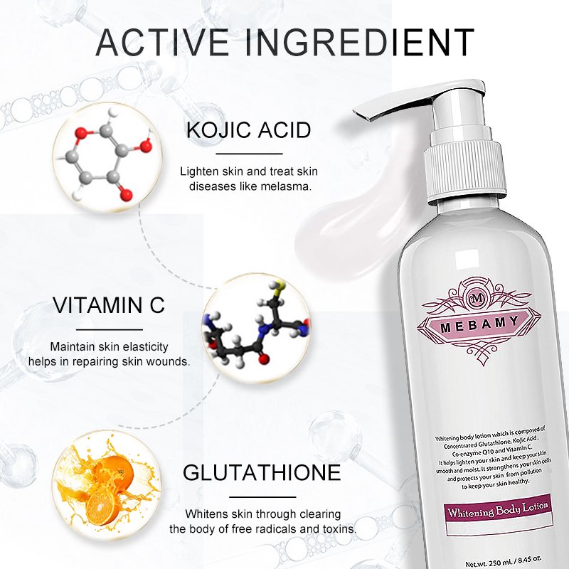Private Label Skincare Moisturizing With Kojic Acid Vitamin C Whitening Body Lotion Wholesale Gluta Body Lotion