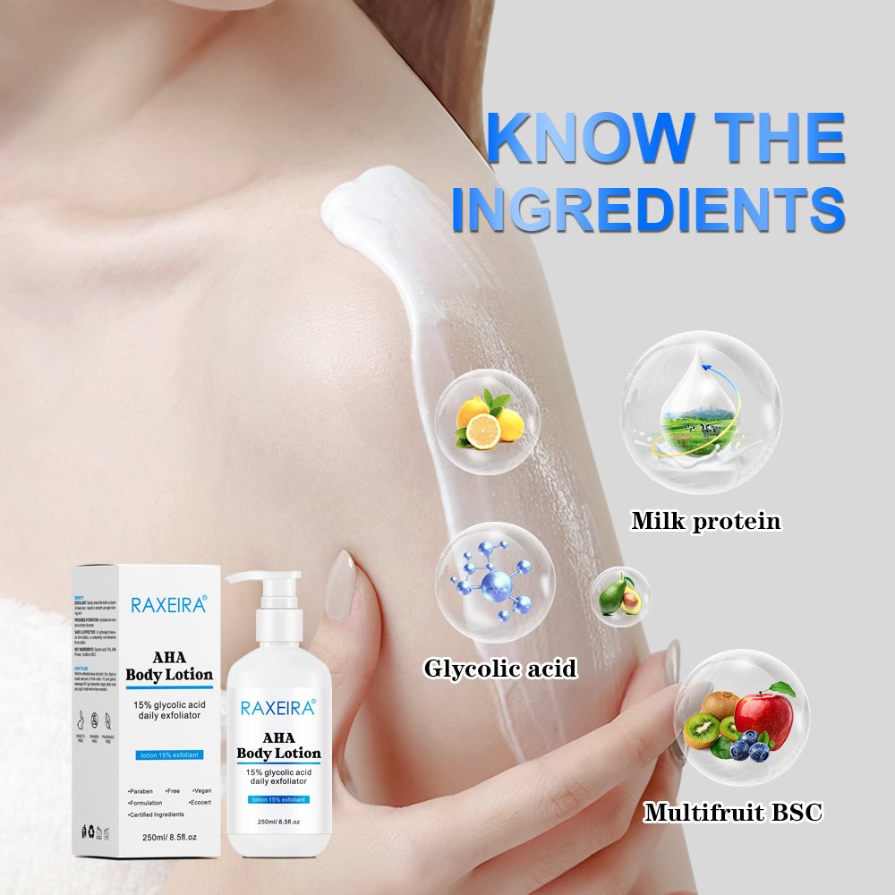 Factory AHA Body Lotion Milk Glycolic Acid Lightening Moisturizer For Black Skin Organic Body Lotion Whitening Private label