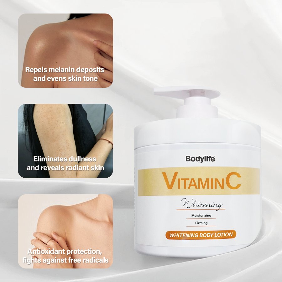 Best OEM Private Label Vegan Organic Body Lotion Natural Vitamin C Moisturizer Brightening Lightening Skin Whitening Body Lotion