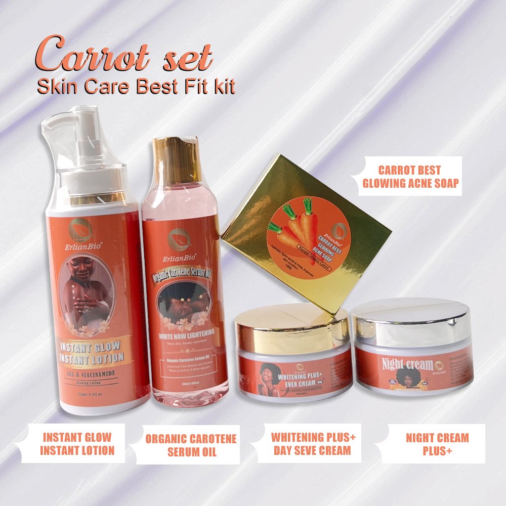 Private Label Beauty skincare set Carrot Whitening Essence Glutathione Brightening set