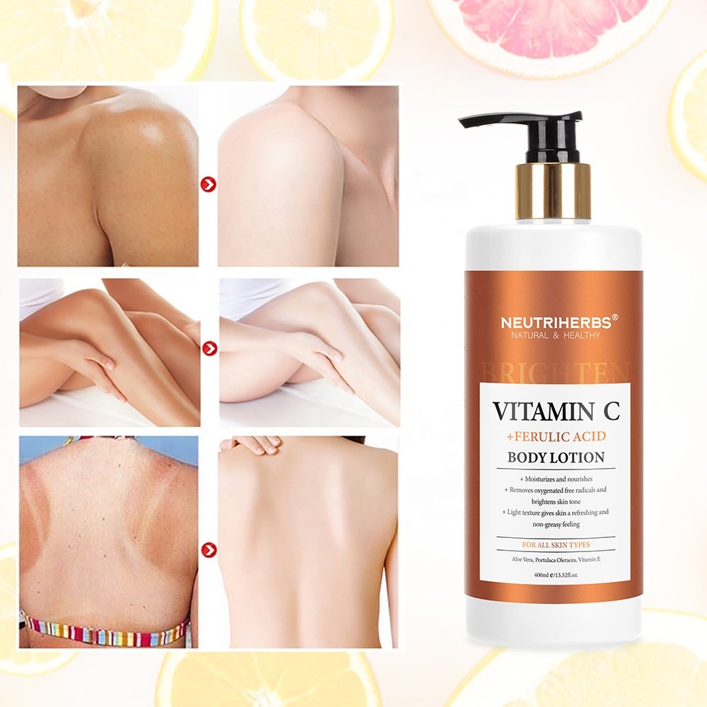OEM custom logo vegan herbal body skin care whitening anti aging vitamin c body lotion