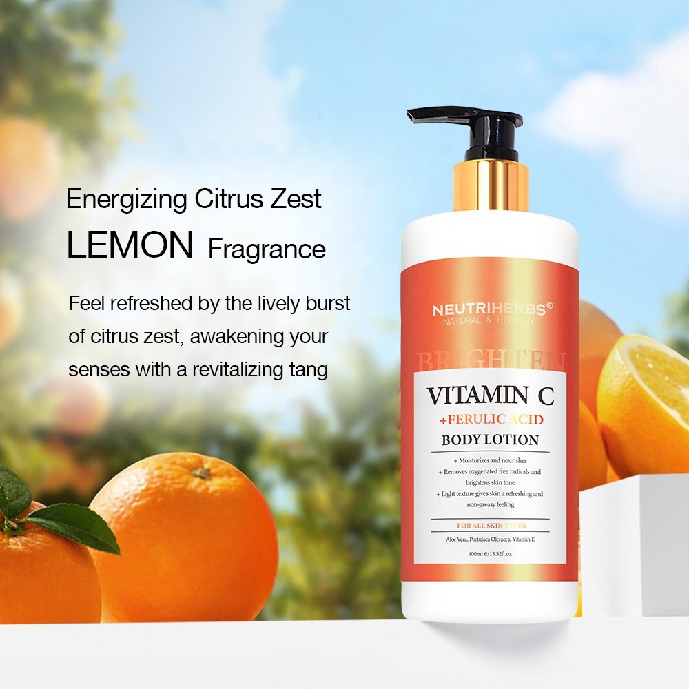 OEM custom logo vegan herbal body skin care whitening anti aging vitamin c body lotion