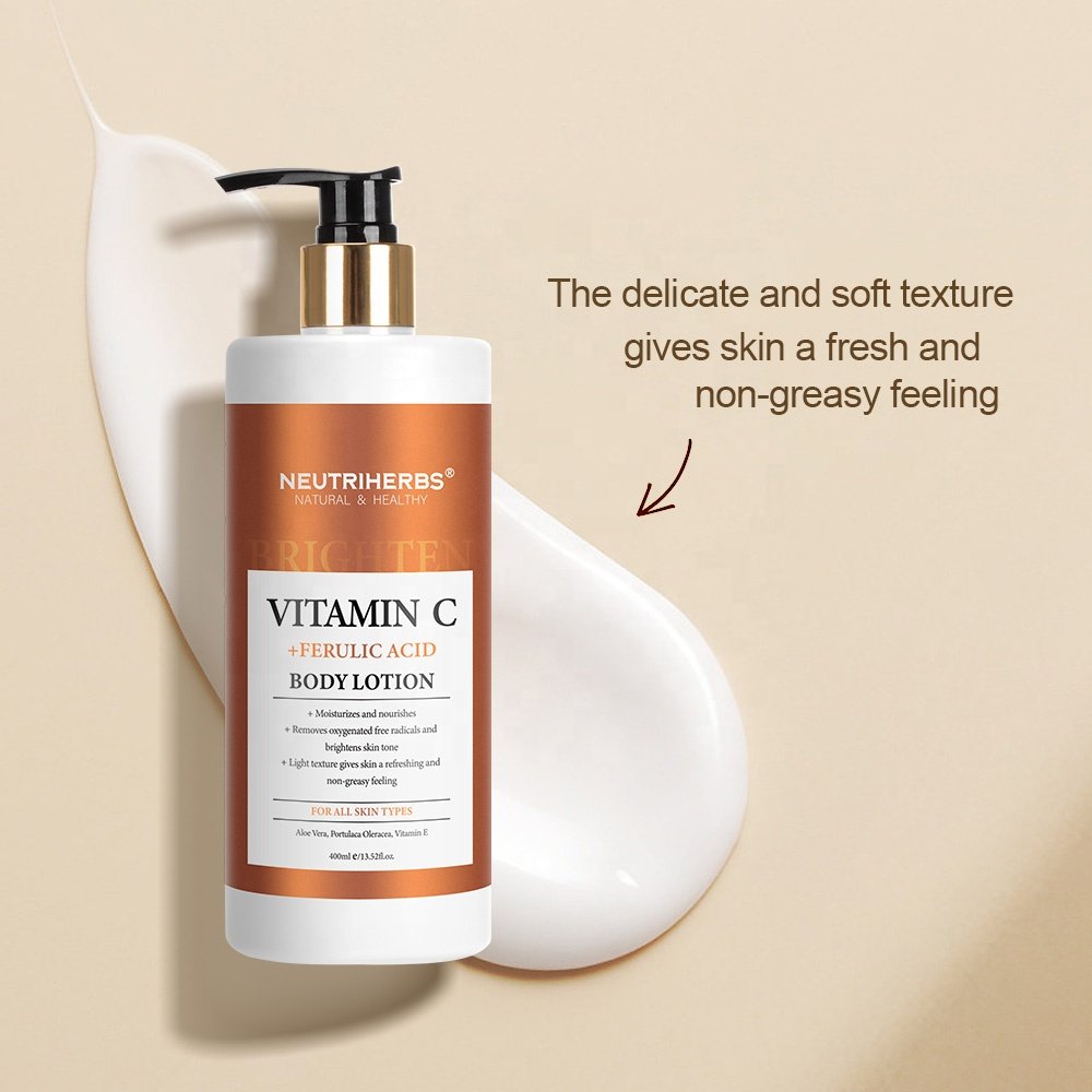 OEM custom logo vegan herbal body skin care whitening anti aging vitamin c body lotion