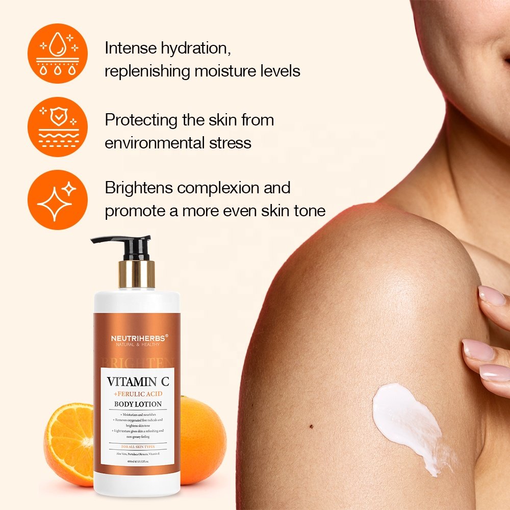 OEM custom logo vegan herbal body skin care whitening anti aging vitamin c body lotion