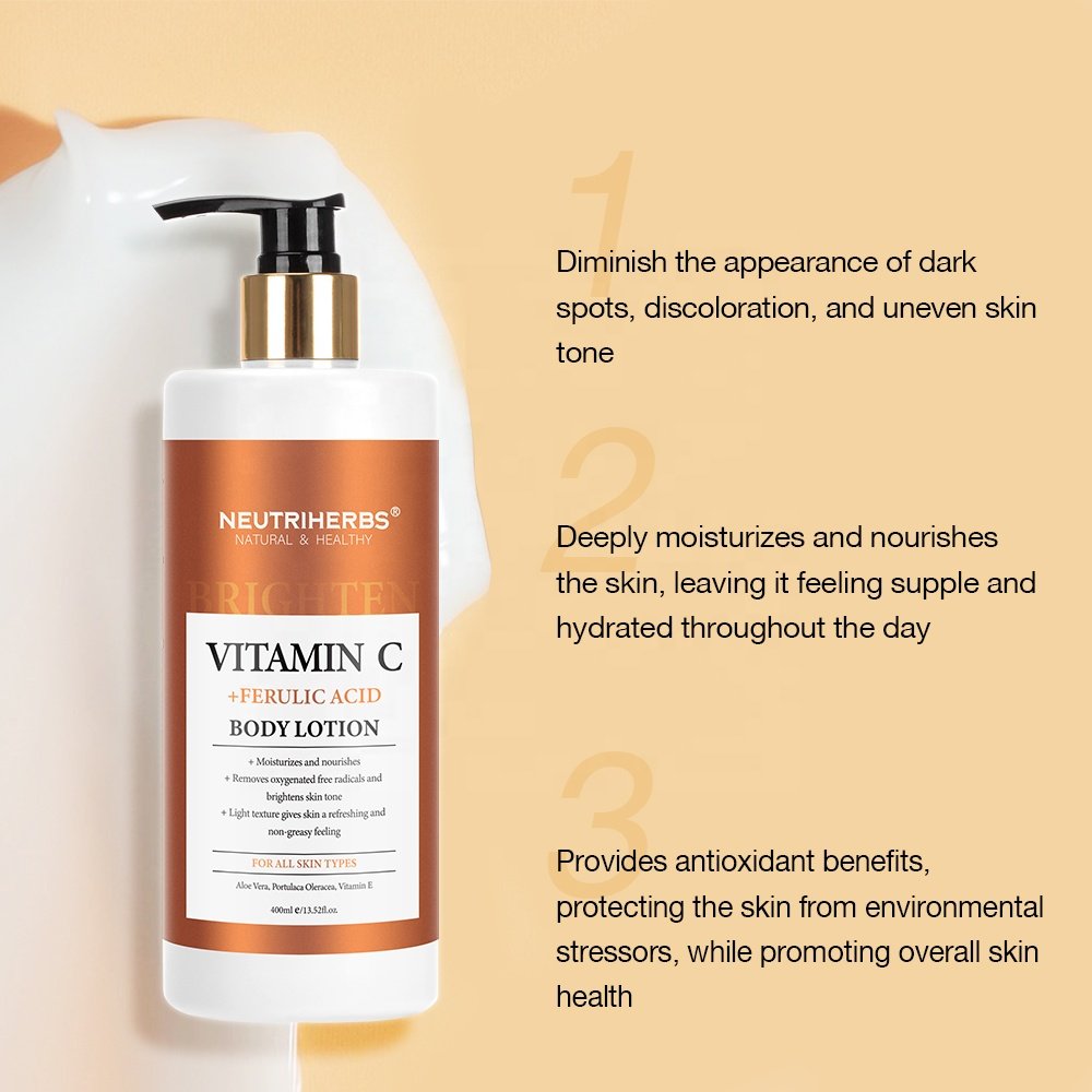 OEM custom logo vegan herbal body skin care whitening anti aging vitamin c body lotion