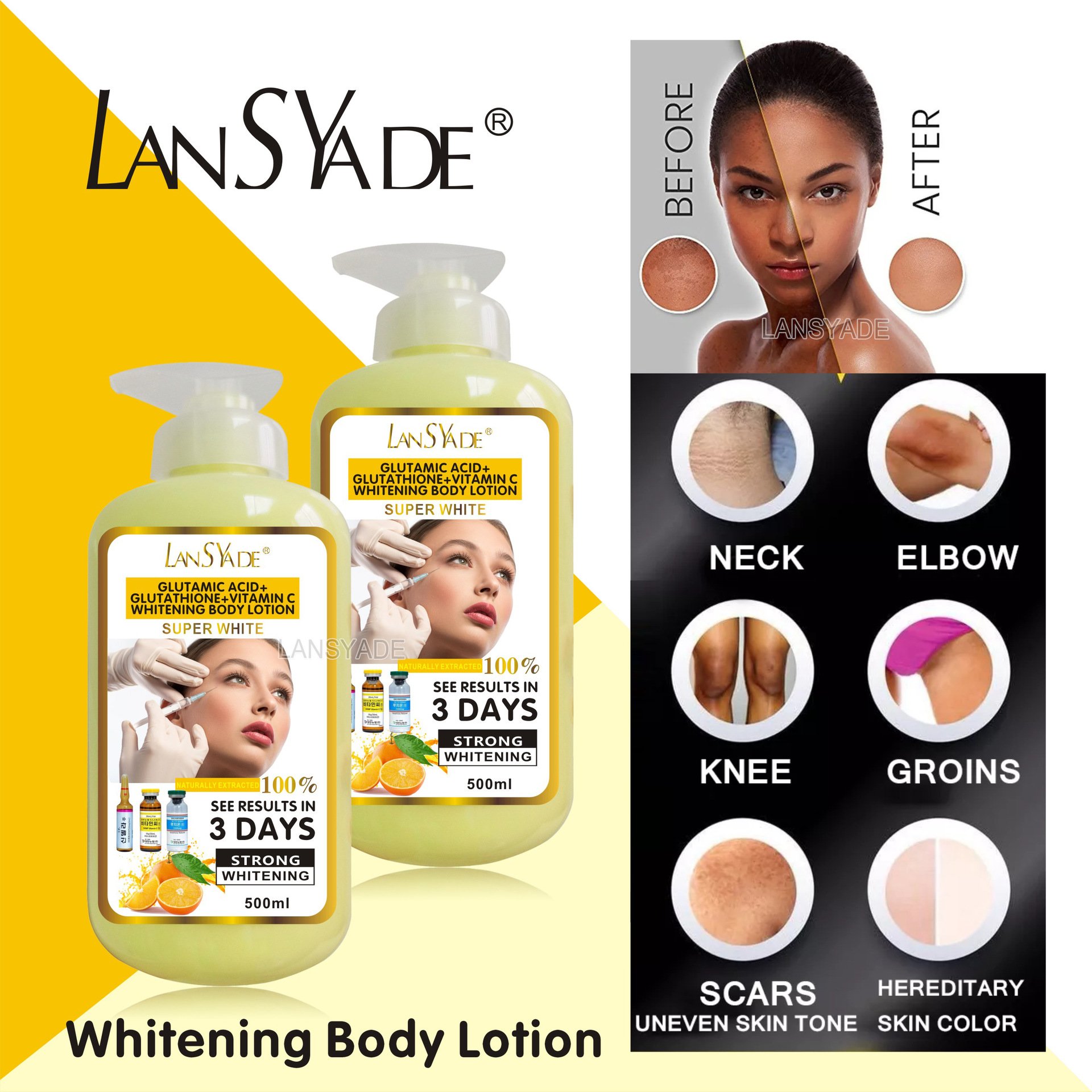Private Label Wholesale 500ml Gluta Acid Nourish Skin Lotion Vitamin C Strong Bleaching 3Days Strong Brightening Body Milk