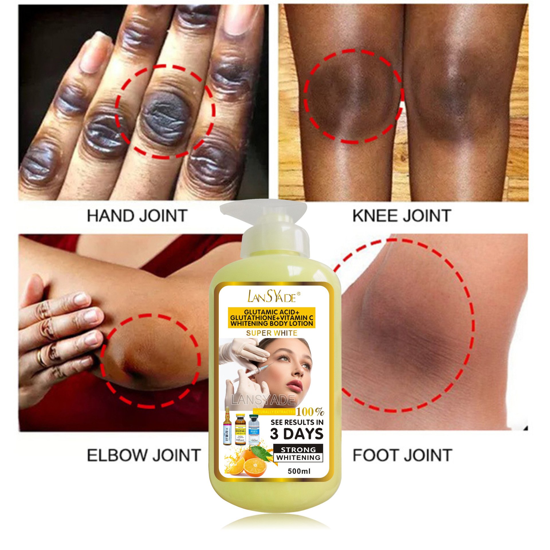 Private Label Wholesale 500ml Gluta Acid Nourish Skin Lotion Vitamin C Strong Bleaching 3Days Strong Brightening Body Milk