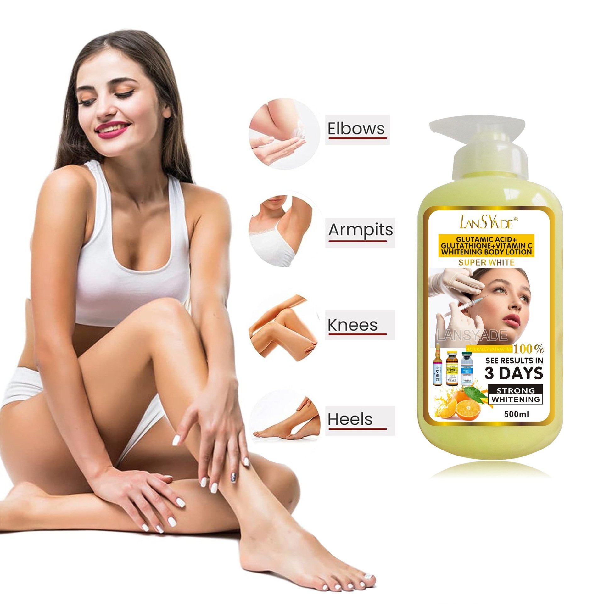 Private Label Wholesale 500ml Gluta Acid Nourish Skin Lotion Vitamin C Strong Bleaching 3Days Strong Brightening Body Milk