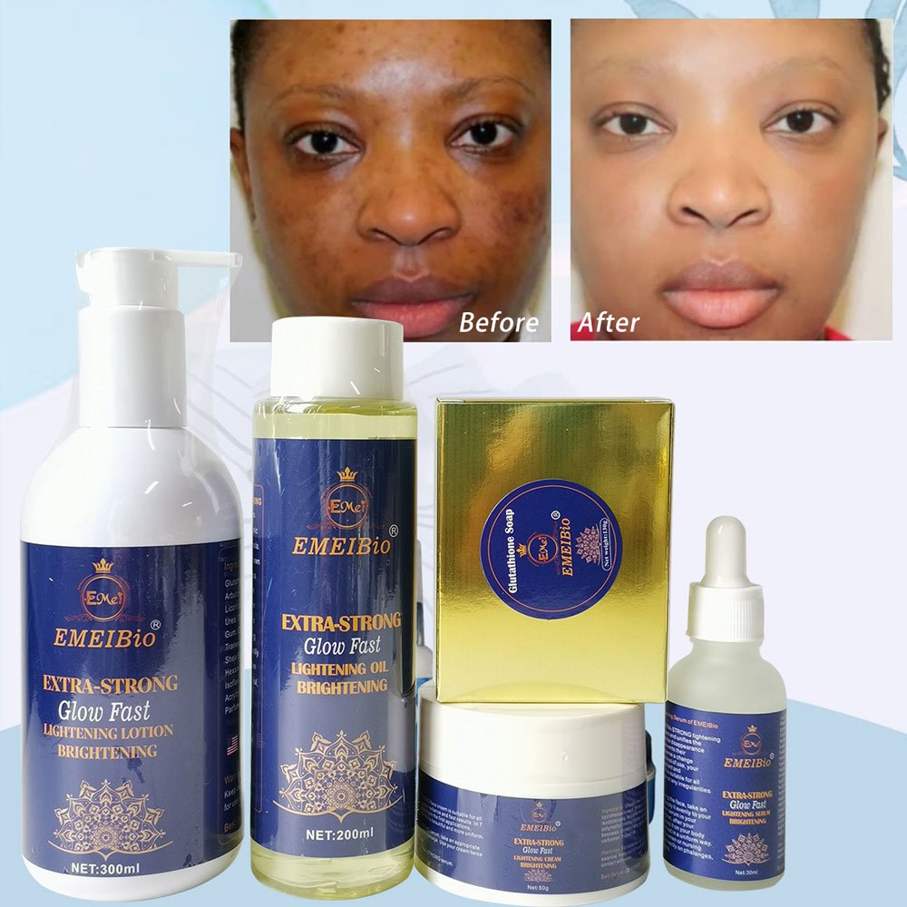 OEM Whitening Skin Care Set Double-glutathione Oil Vitamin C Serum Dark Spot Face Cream Black Skin Soap Bleaching Body Lotion