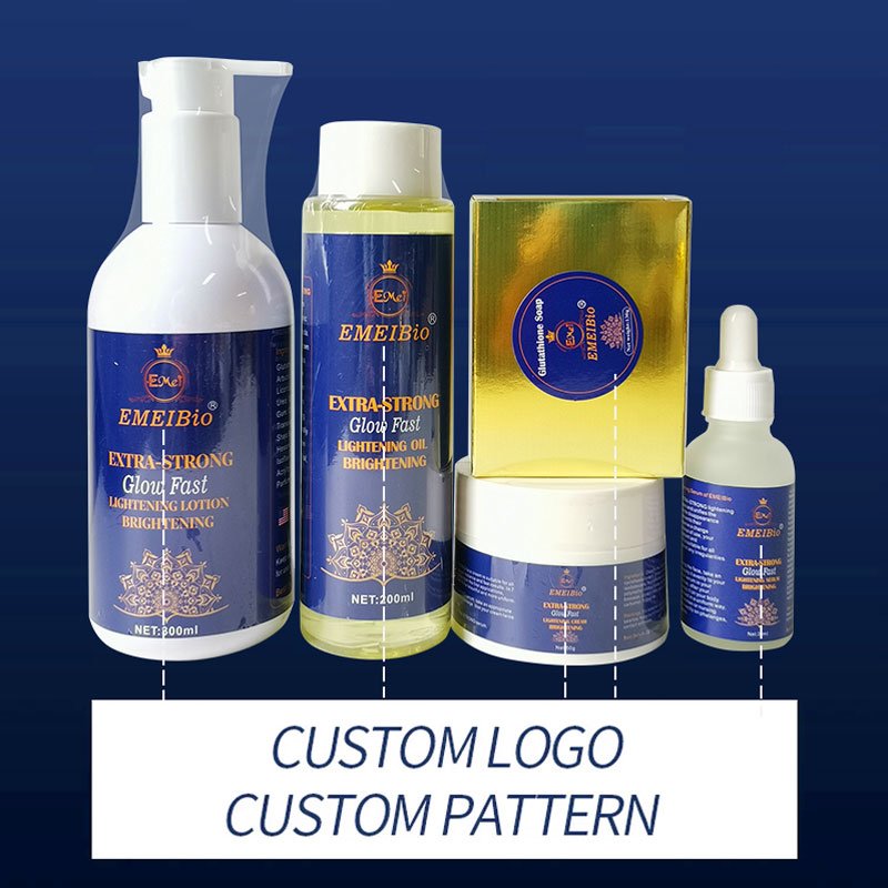 OEM Whitening Skin Care Set Double-glutathione Oil Vitamin C Serum Dark Spot Face Cream Black Skin Soap Bleaching Body Lotion
