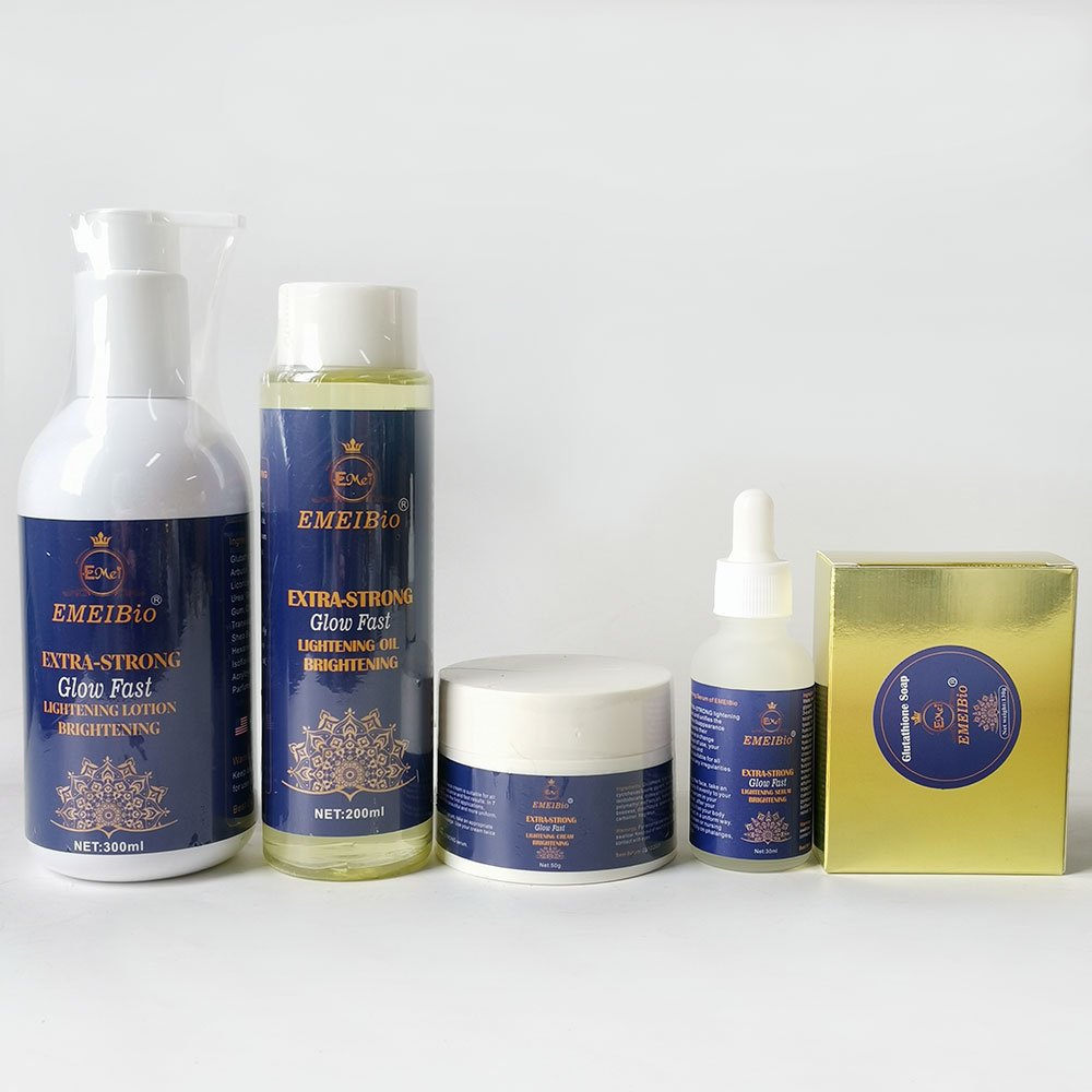 OEM Whitening Skin Care Set Double-glutathione Oil Vitamin C Serum Dark Spot Face Cream Black Skin Soap Bleaching Body Lotion