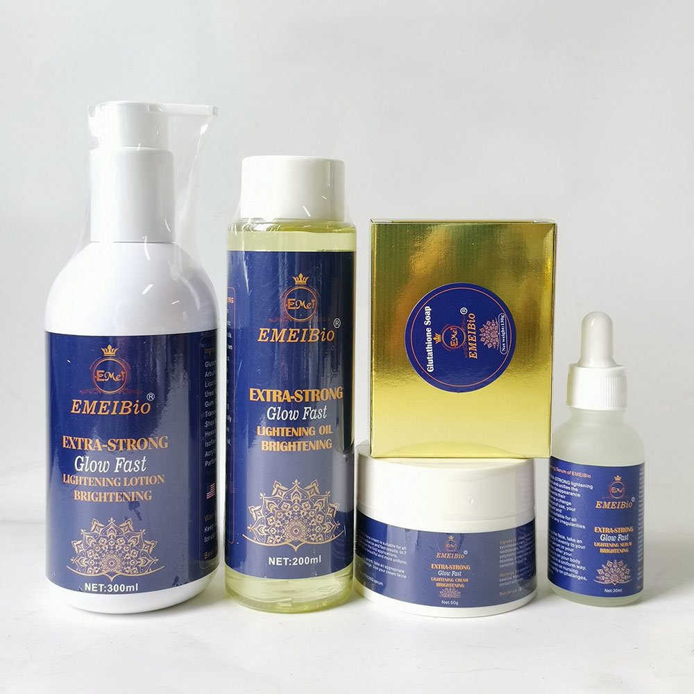 OEM Whitening Skin Care Set Double-glutathione Oil Vitamin C Serum Dark Spot Face Cream Black Skin Soap Bleaching Body Lotion