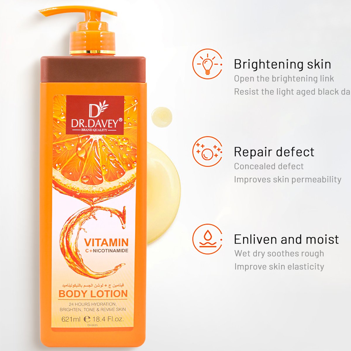 DR.DAVEY VC NICOTINAMIDE BODY LOTION Nourishing Exfoliator Lightening For All Skin