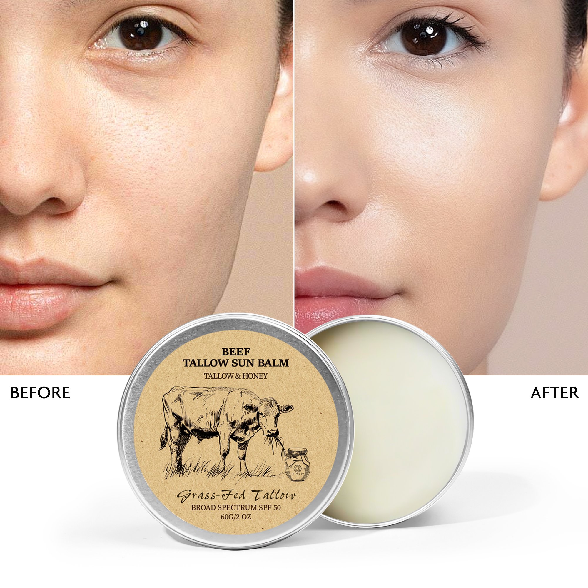 Private Label Organic Grass-Fed Beef Tallow Balm with Raw Honey Moisturizing Cream for Body Lotion Beef Tallow for Skin