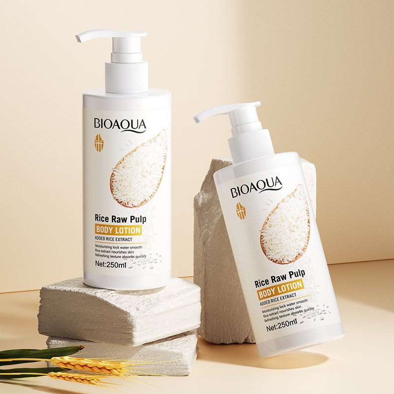 BIOAUQA New Skin Care Set Brown Rice Mousse Brush Exfoliate Gel Whitening Moisturizer Body Lotion Bath Soap Face Skin Care Kit
