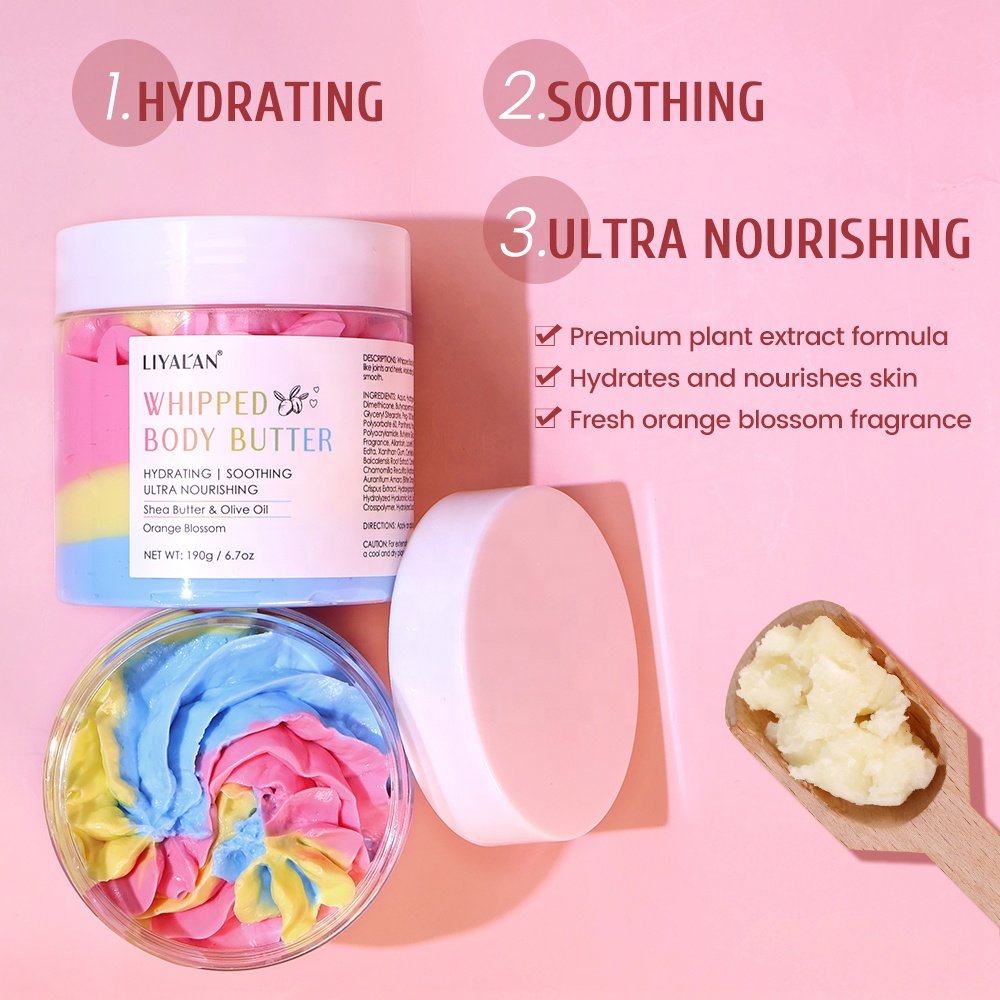 Private Label Rainbow Organic Shea Butter Skin Brighten Nourishing Hydrating Vegan Whipped Body Butter