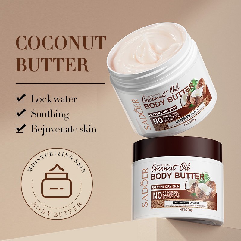 OEM SADOER Private Label Coconut Natural Plant Extract Moisturizing Body Lotion Butter Shower Gel Beauty Skin Care Body Wash Set