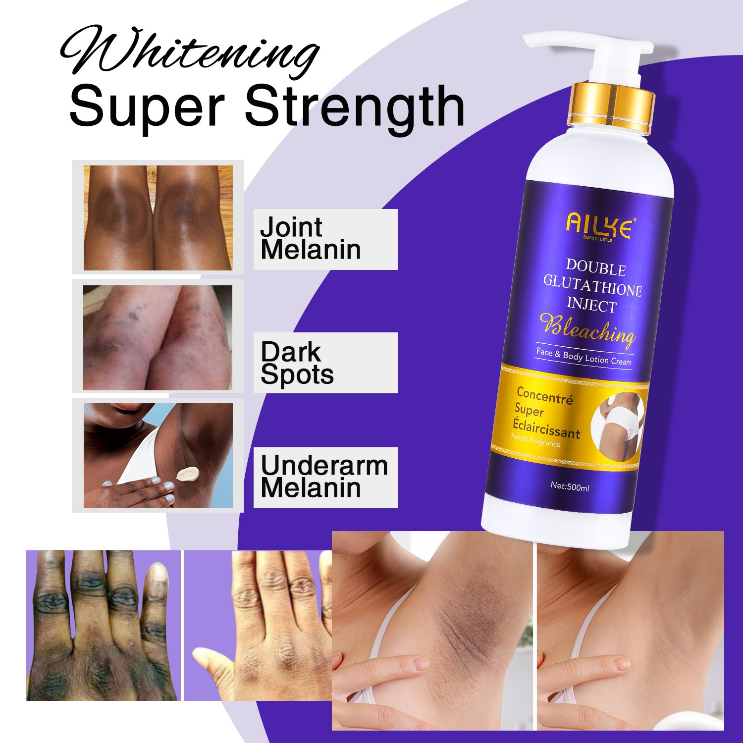 New Face & Body Lotion AILKE Private Label Black Skin Whitening Body Cream Strong Bleaching Body Lotion