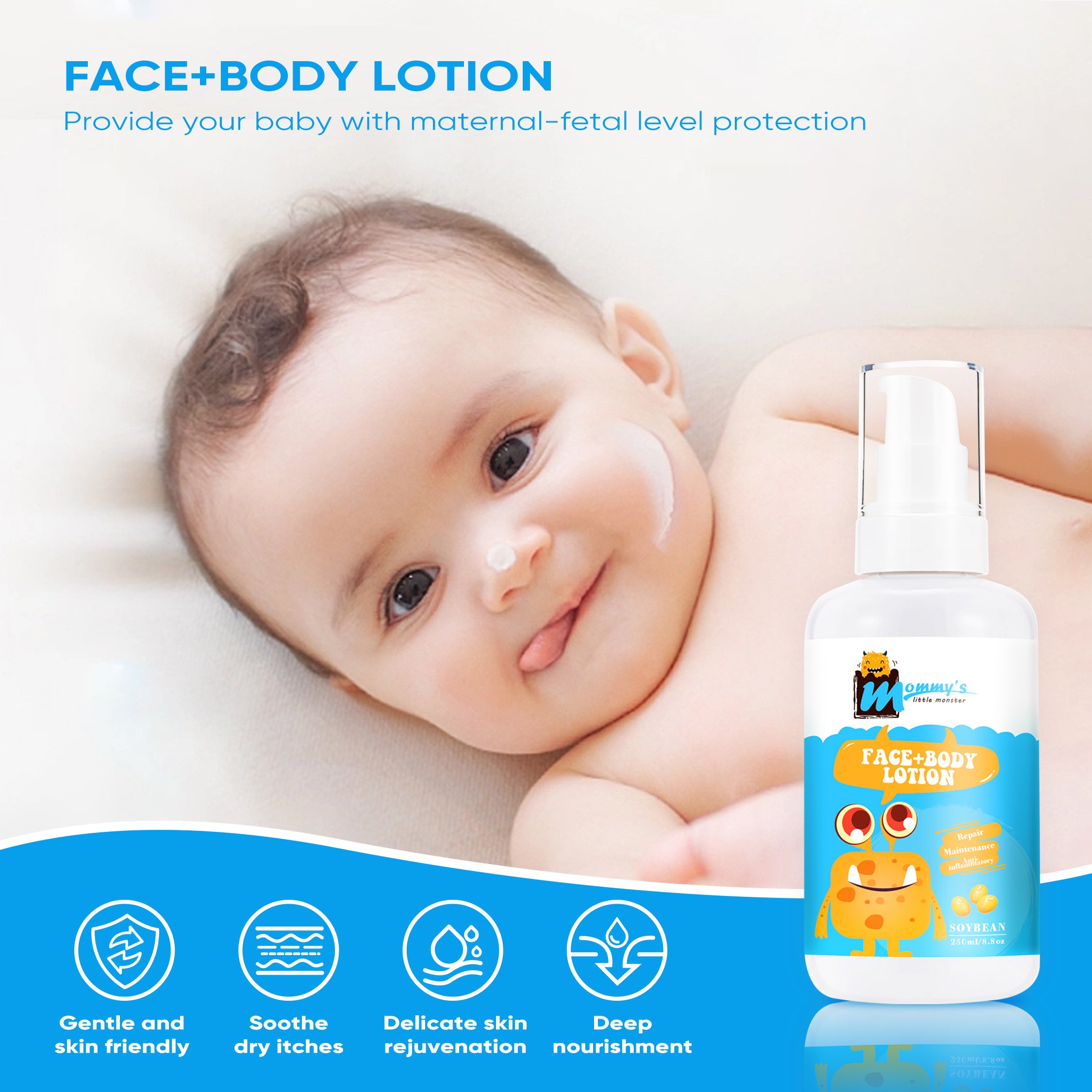 Hypoallergenic Non-Greasy 250ML Smooth Soft Moisturizing Baby Milk Face and Body Lotion Baby's Lotion & Cream Private Label