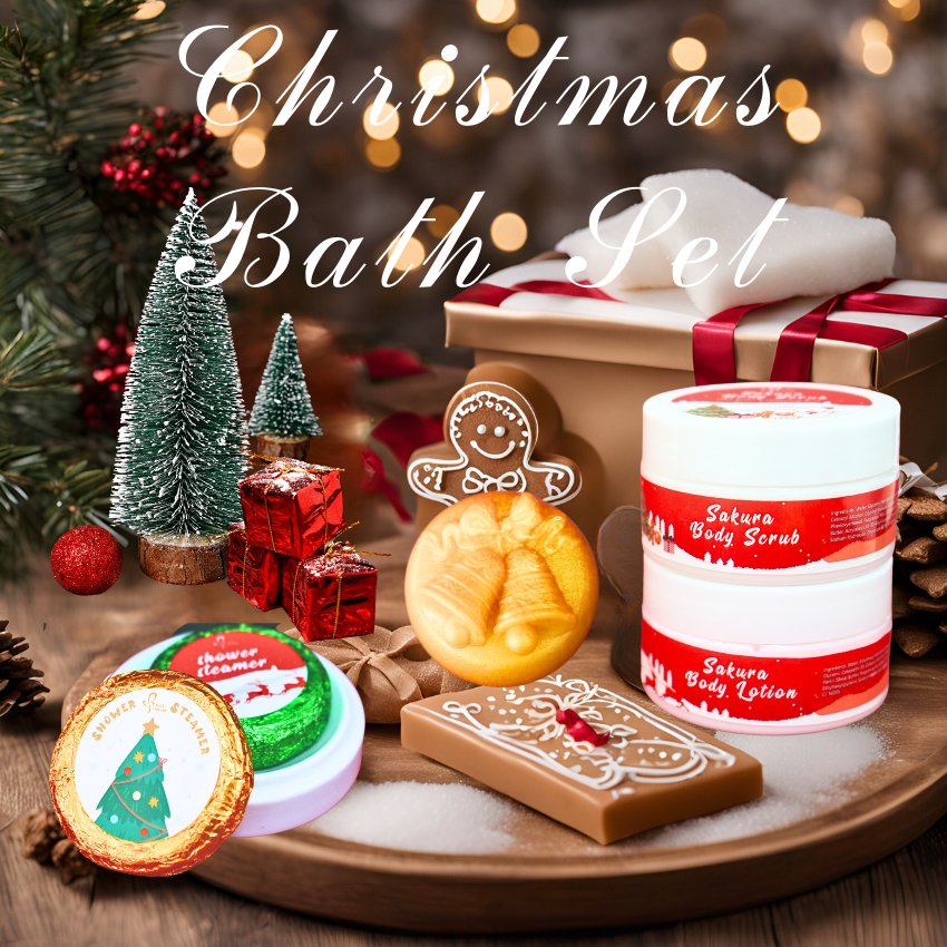 Private Label Luxurious Body Care Bath Gift Set for Christmas Lotion Natural Body Scrub Shower Steamers and Handmade Soap