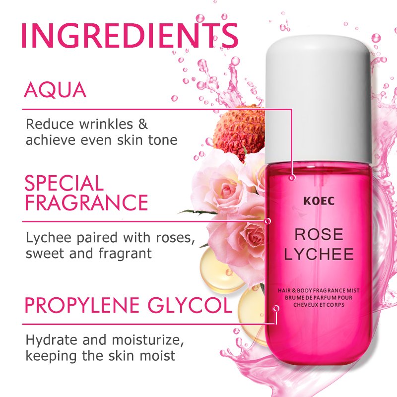 KOEC Rose Lychee Hair&Body Fragrance Body Mist Wholesale Long-Lasting Fragrance Perfume Spray Scented Luxury Perfume Gift