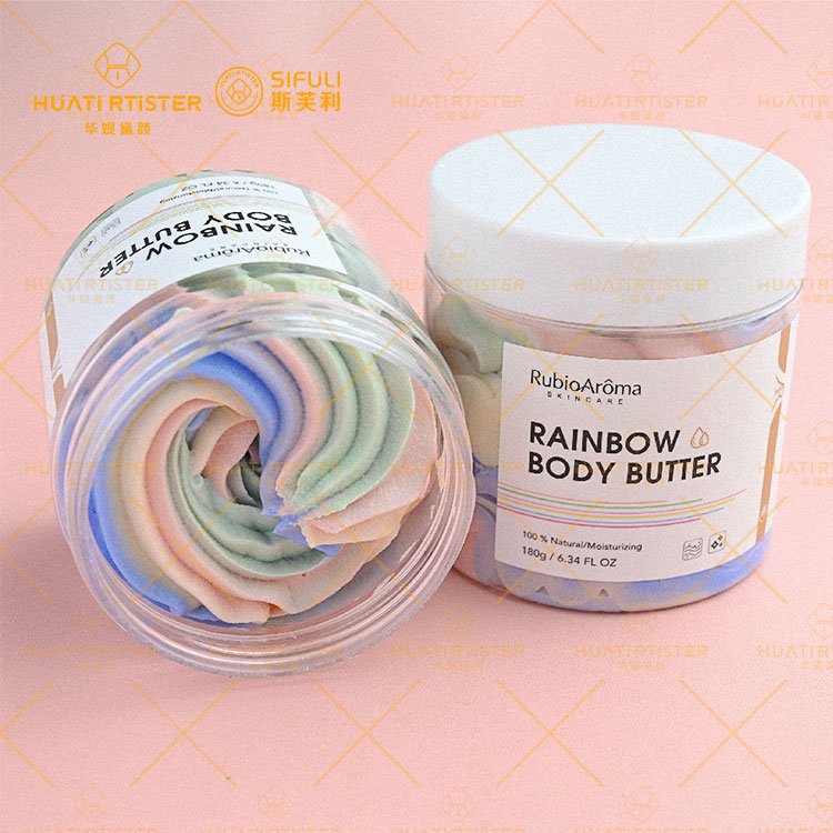RubioAroma Emulsified Gold Body Butter Coconut Tubs Whole Sale Rainbow Body Creams With Shea Butter