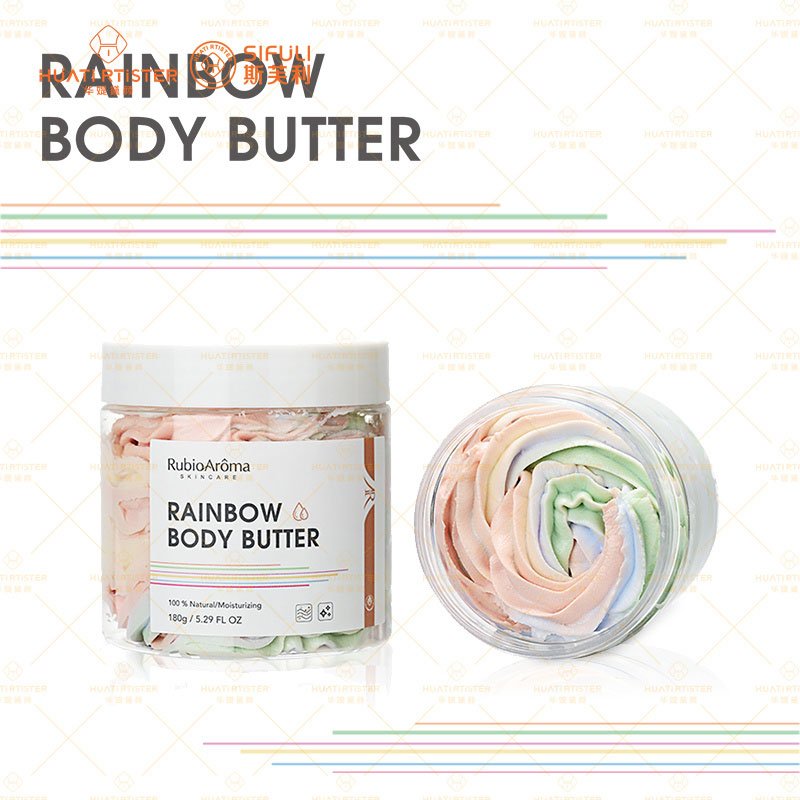 RubioAroma Emulsified Gold Body Butter Coconut Tubs Whole Sale Rainbow Body Creams With Shea Butter