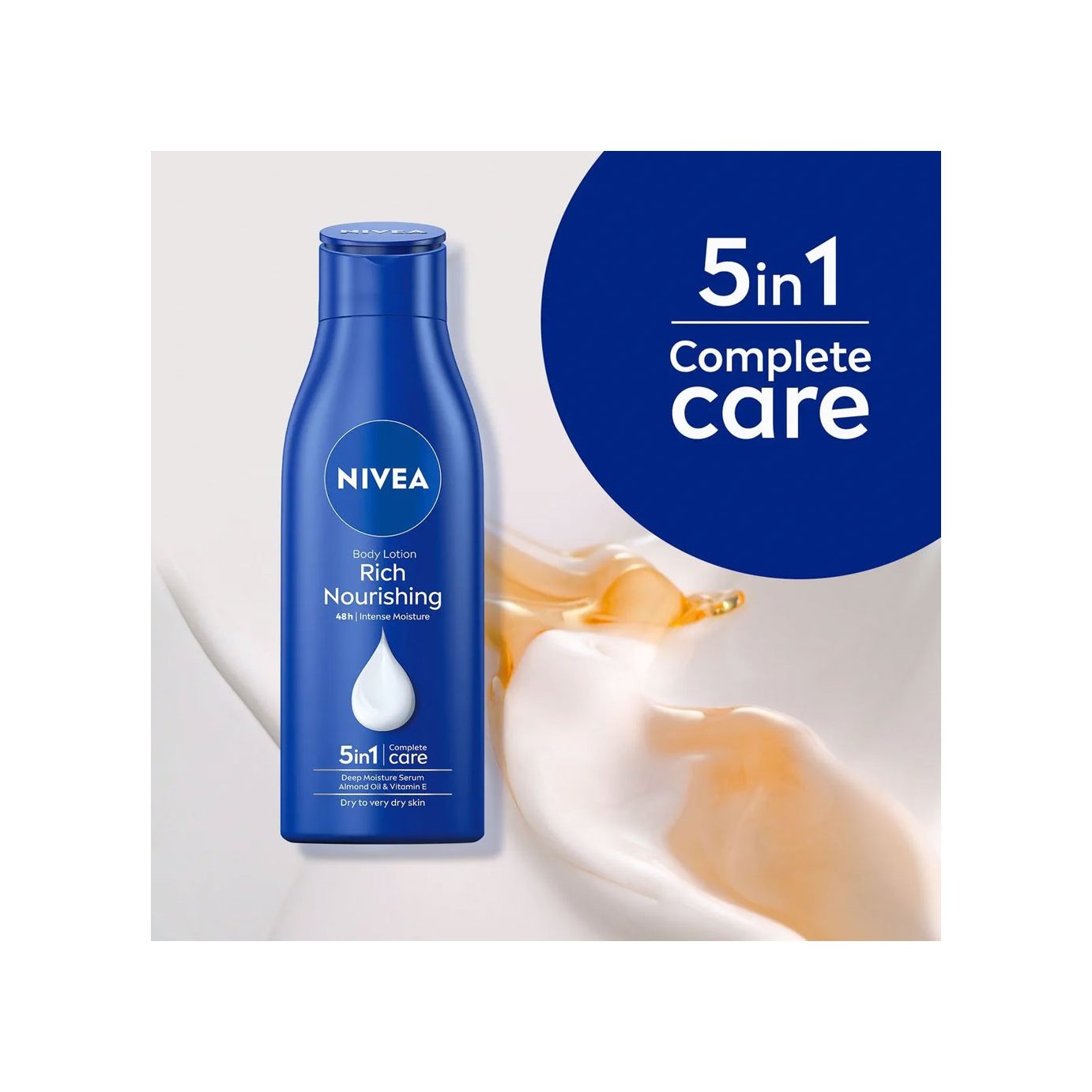 Nivea body lotion, ideal for dry and rough skin, leaving it smooth and refreshed.