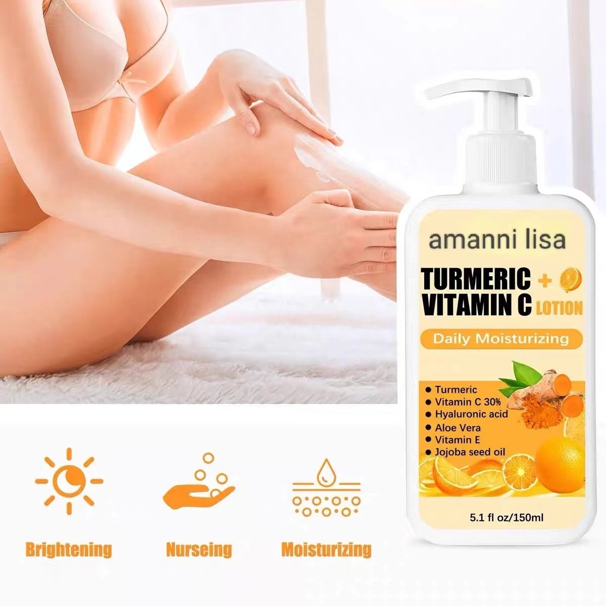 Private Label 150ML Moisturizing Body Lotion with Whitening Turmeric Vitamin C Collagen Retinol Sensitive Areas Day Night Use