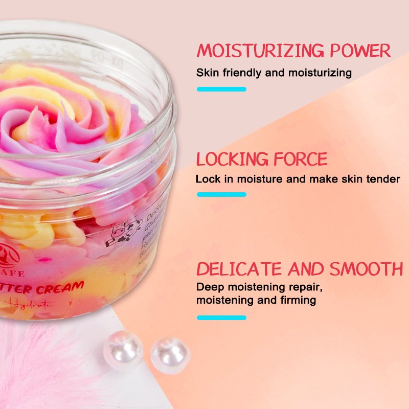 Organic Rainbow Body Butter Whipped Body Shea Butter Cream Skin Moisturizing Whitening Aloe vera Body butter wholesale