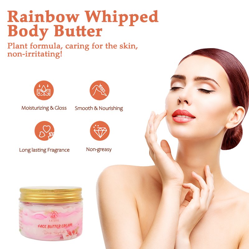 Organic Rainbow Body Butter Whipped Body Shea Butter Cream Skin Moisturizing Whitening Aloe vera Body butter wholesale