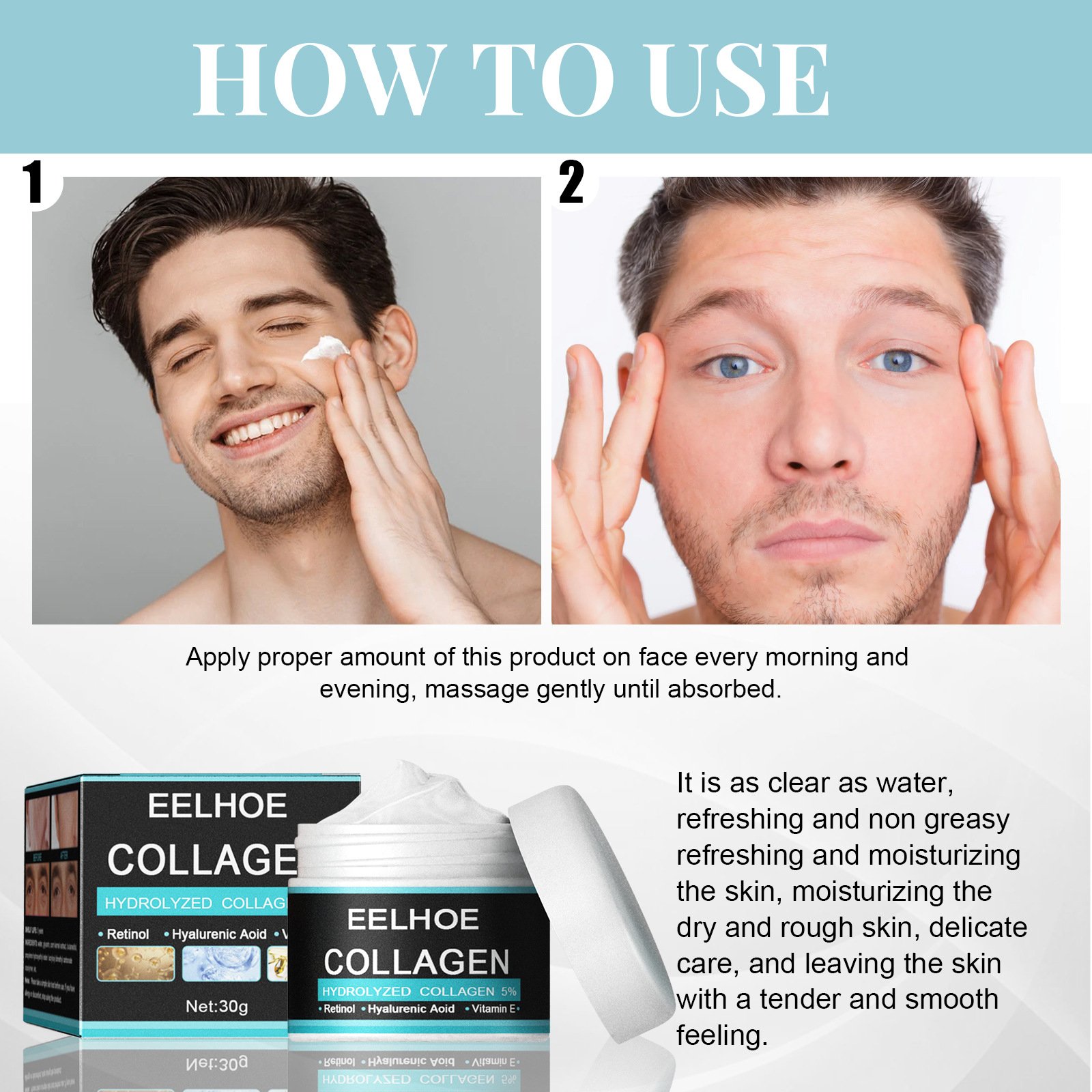 Eelhoe Collageskin Care Setle Anti-wrinkle Face Cream 3 Years OEM ODM Privface Care Set % Pure for Men Day Adults Male Nature