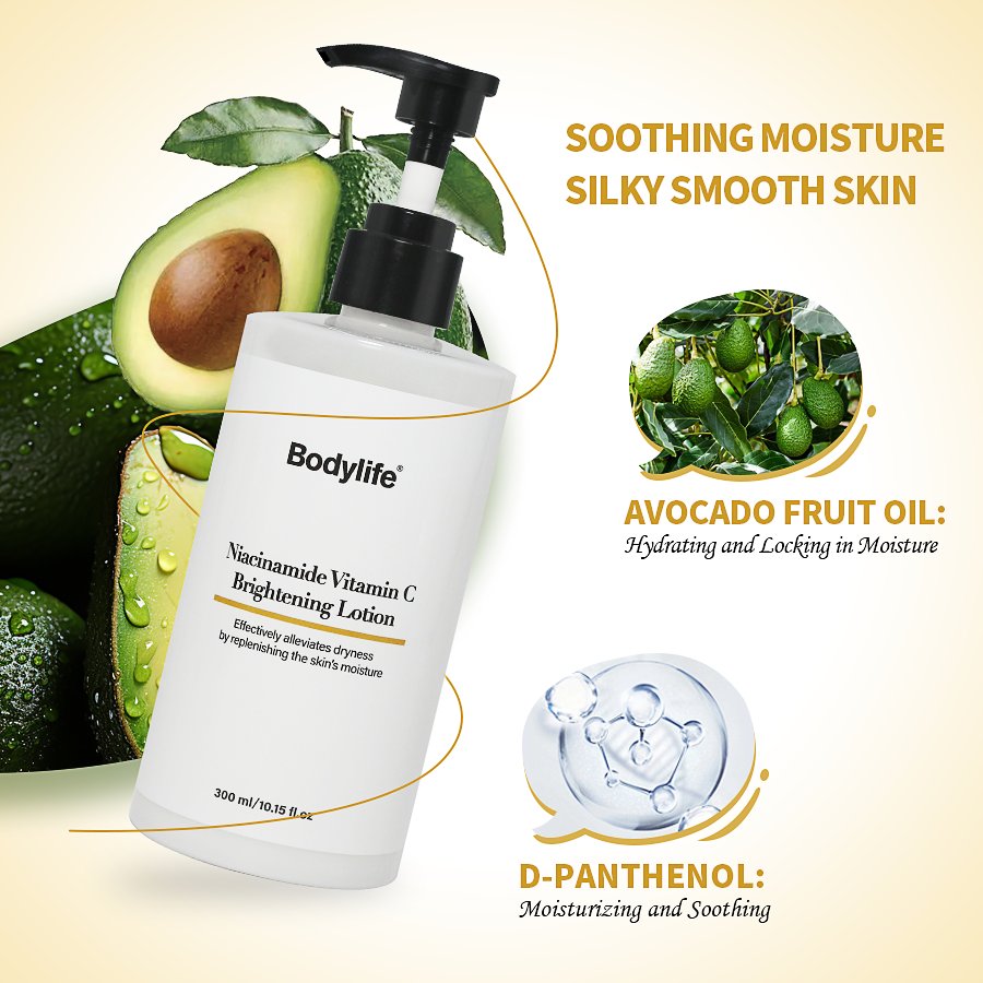 Niacinamide Vitamin C Organic Vegan Moisturizing Whitening Dark Skin Private Label Body Lotion