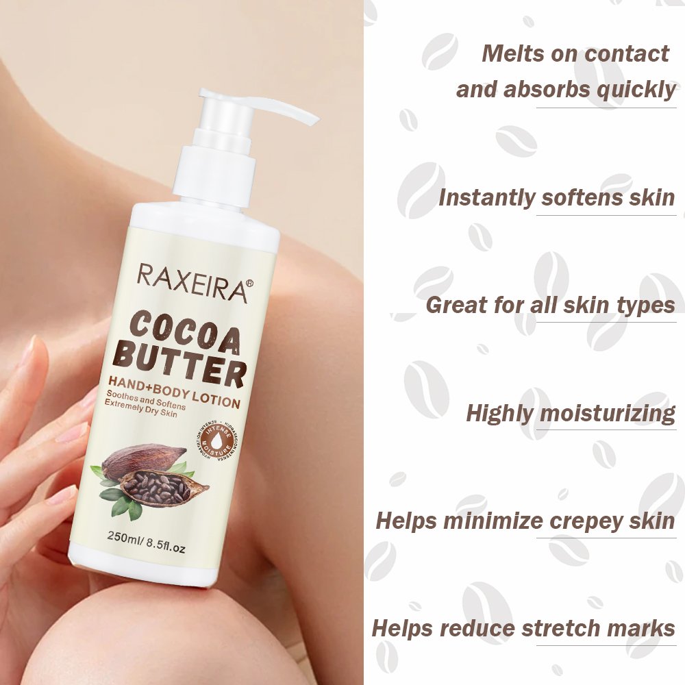 OEM Organic Cocoa Butter Hand Body Lotion Private Label Natural Moisturizing Smoothing Whitening Body Lotion For Black Skin