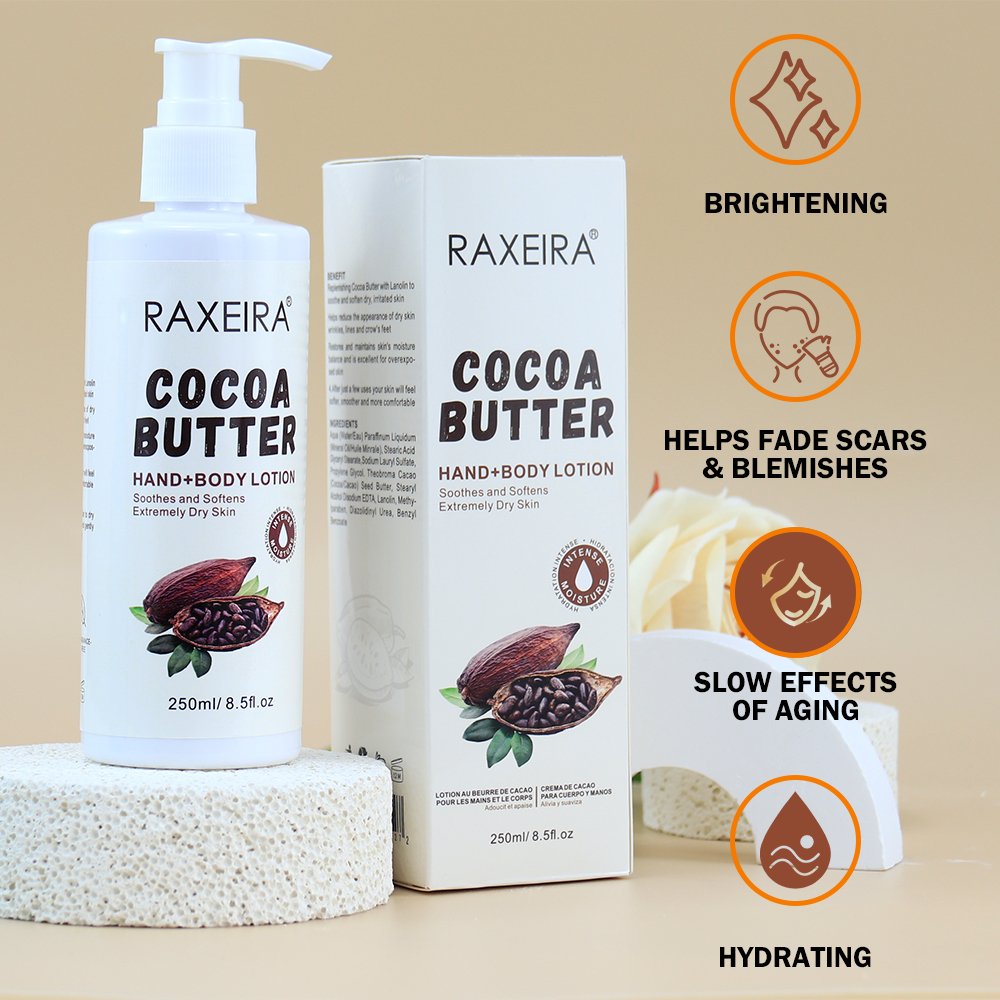 OEM Organic Cocoa Butter Hand Body Lotion Private Label Natural Moisturizing Smoothing Whitening Body Lotion For Black Skin