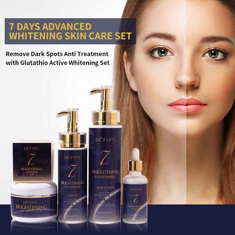 7 Days Whitening Skin Care Set Double-Glutathione Vitamin C serum Dark Spot Face Cream Black Skin Soap Bleaching Body Lotion