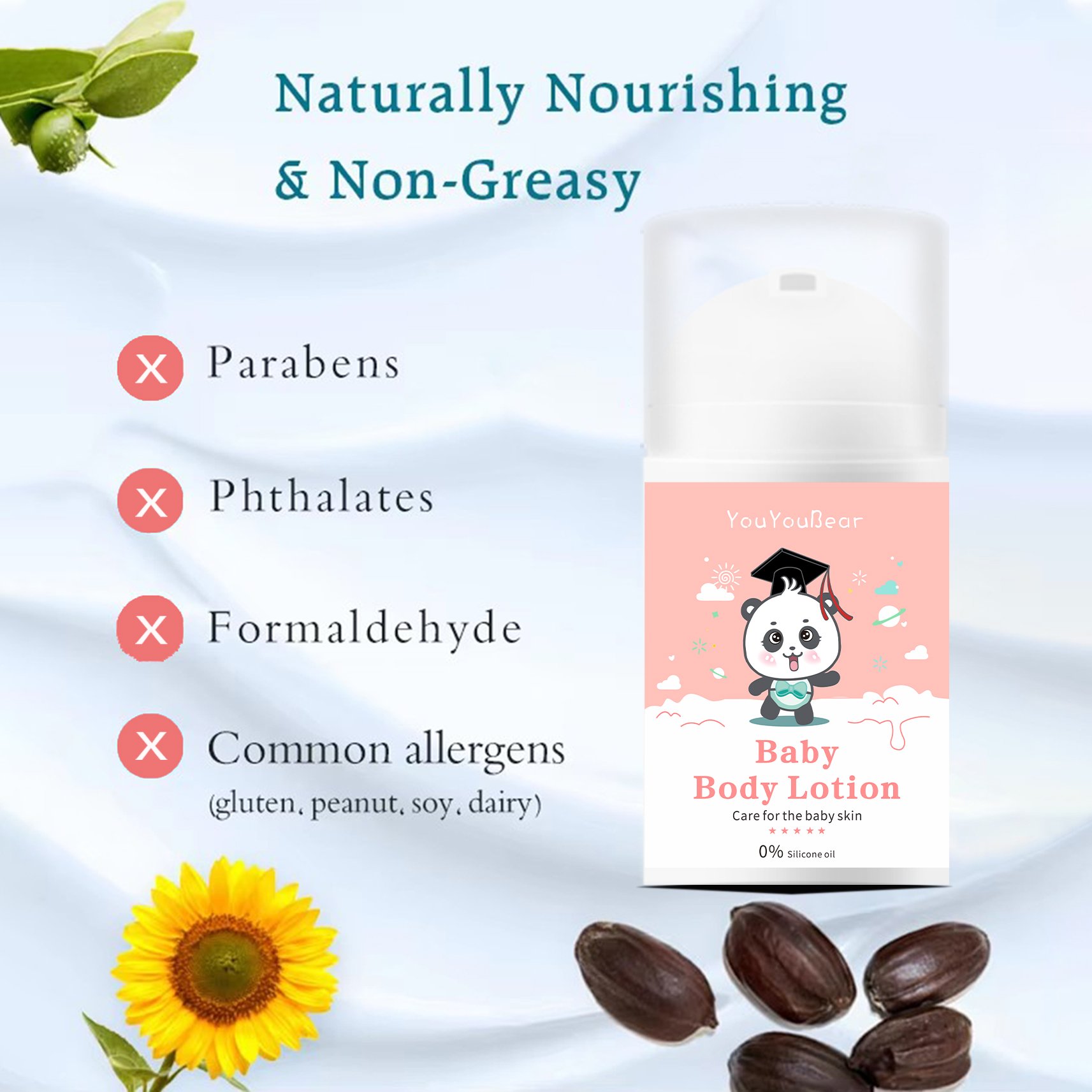 Customizable Natural organic 50ml baby lotion Body care Gentle moisturizing lightening body baby lotion