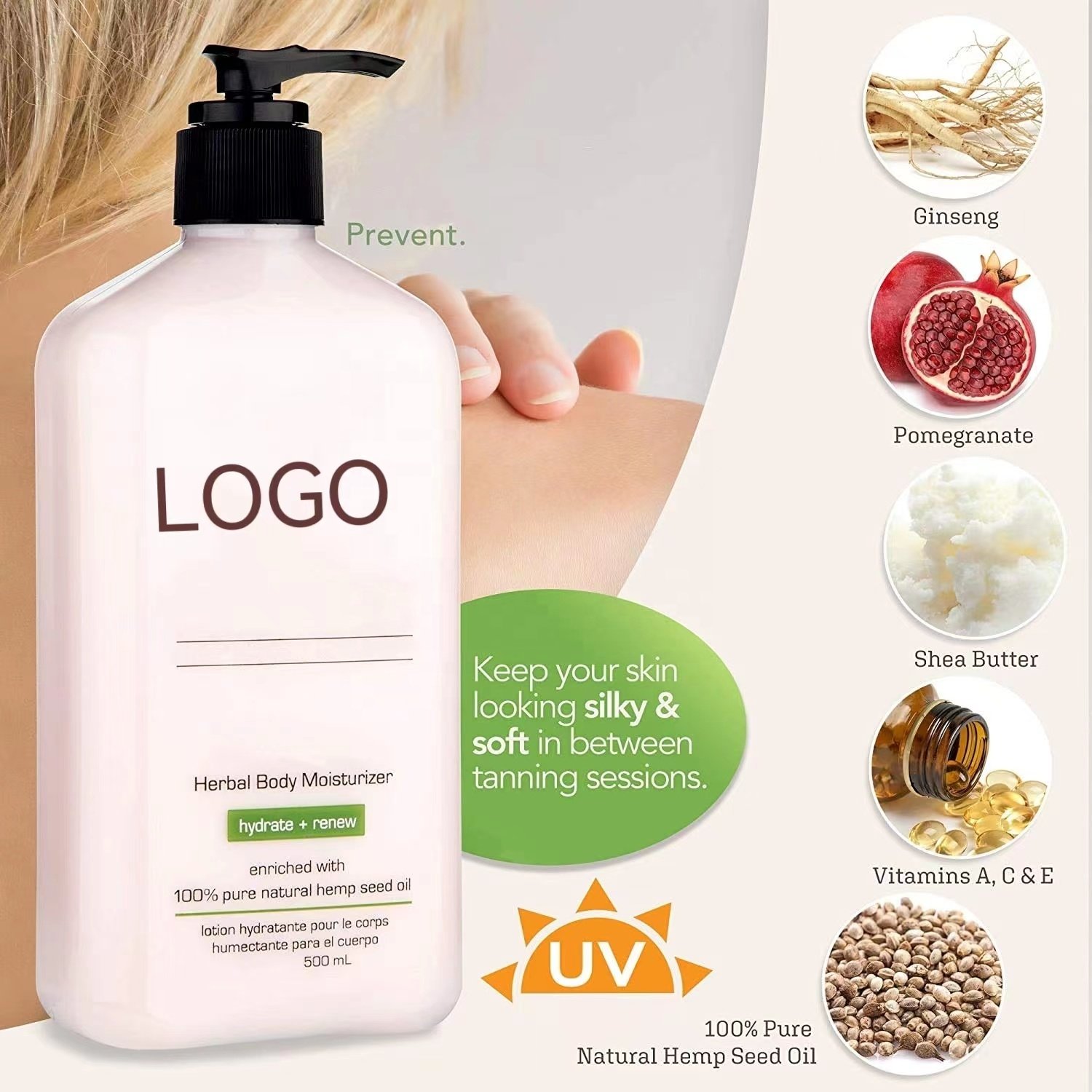 Private label brightening body lotion Mild Natural formula body lotion the body lotion for all skin types