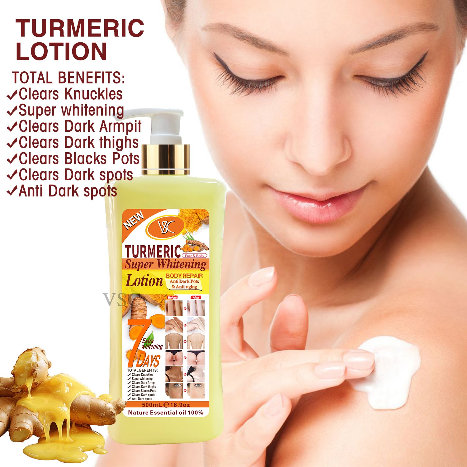 Super Whitening Turmeric Lotion Cream Brightening Smoothing Moisturizer Nourishing Skin Care Vitamin C body & face Body Lotion