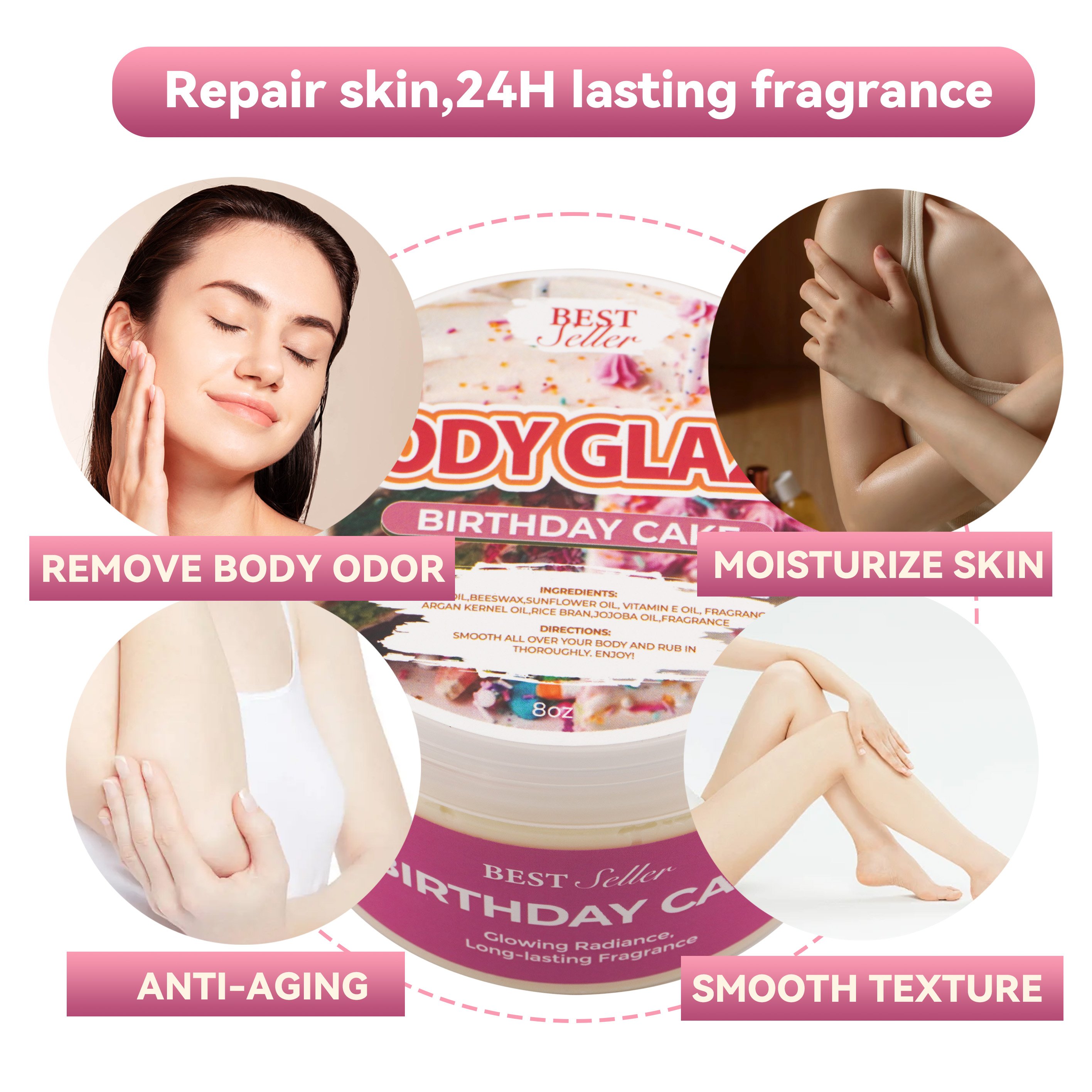 Wholesale Body Lotion Body Glaze Customizable Fragrance Birthday Cake 100% oil Naturals Shea Butter Shea butter for Body