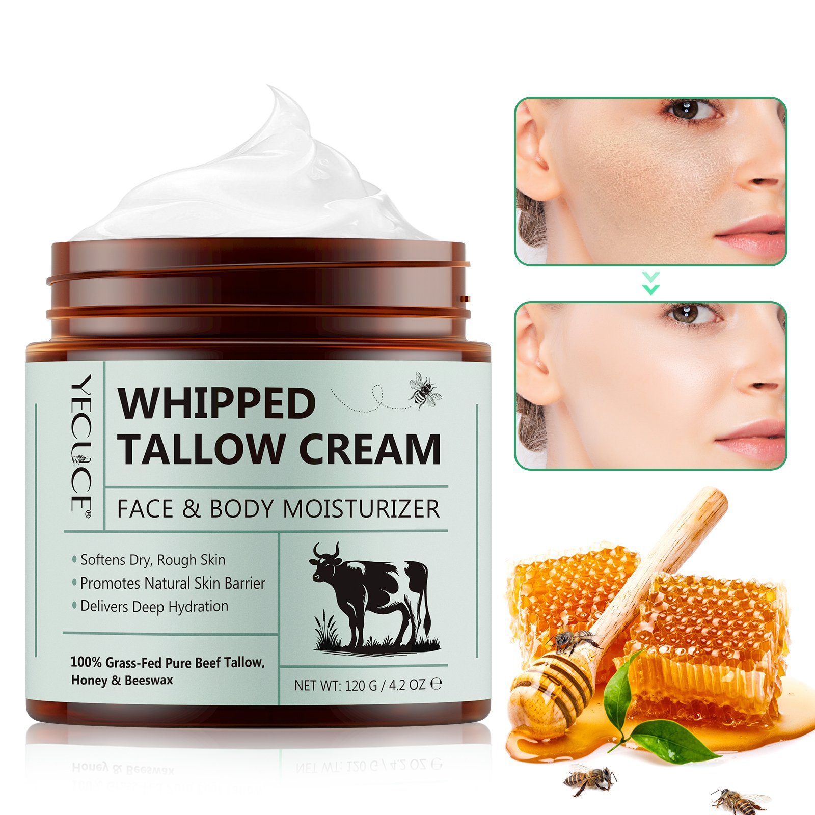 YECUCE 120G Facial Skin Care Deep Moisturizing Balm Lotion Private Label Organic Whipped Tallow Cream For Face Body Moisturizer