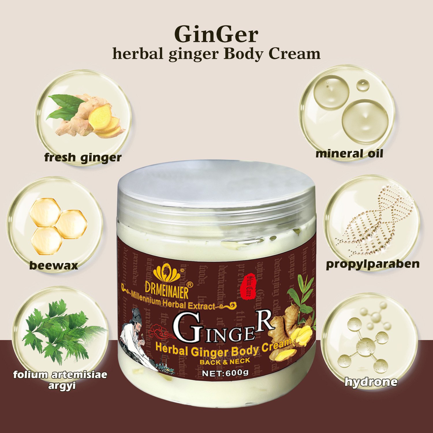 High Quality Natural Herbal Ginger Body Cream Whitening Anti-Aging Firming Skin Massage Cream